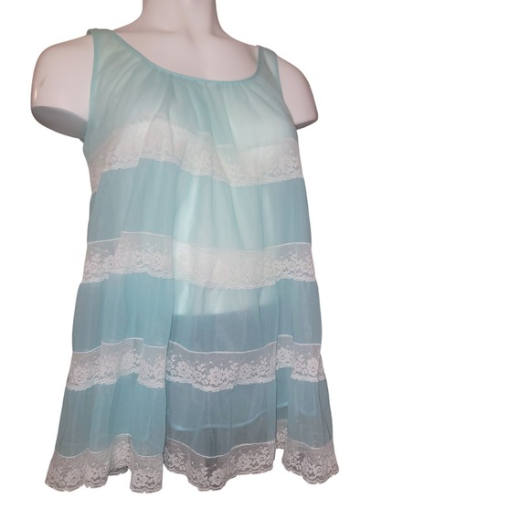 Miss Elaine 1960s Chic Blue Chiffon Lace Short Nightie w Sheer Robe 3/4 slv S/M - Picture 5 of 16